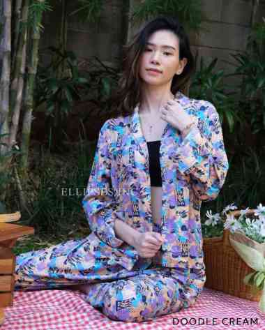 ELLIPSESINC Piyama Wanita/Piyama Kancing/Baju Tidur/Piyama Rayon Wanita Lengan Pendek Lengan Panjang