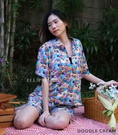 ELLIPSESINC Piyama Wanita/Piyama Kancing/Baju Tidur/Piyama Rayon Wanita Lengan Pendek Lengan Panjang