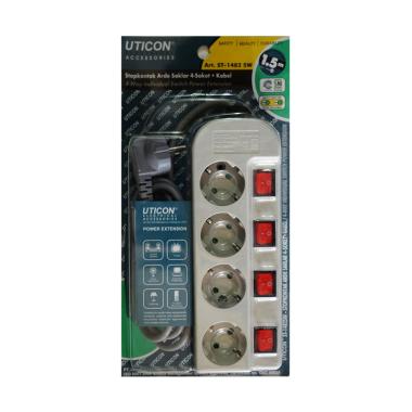 Uticon Stop Kontak with Saklar Independen [4 Lubang] Grey/Royal Blue