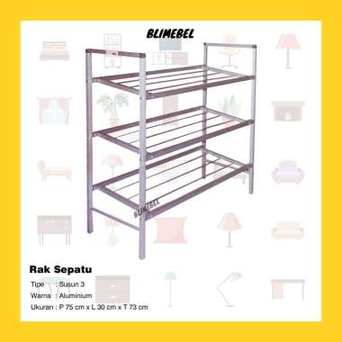 Rak Sepatu Aluminium Susun 3 / Lemari Sepatu Aluminium Putih