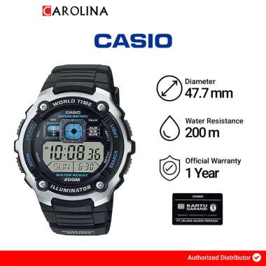 Jam Tangan Pria Casio General AE-2000W-1A Water Resistant 200M Black Resin Band