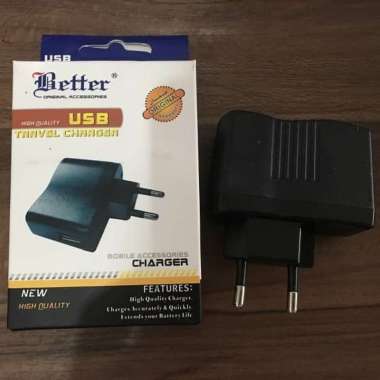 Kepala Charger Hitam Berkualitas Pakai Lampu USB