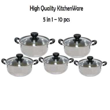 Panci Set 5 Pcs Dengan Tutup Kaca - Stainless
