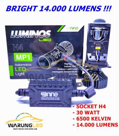 LAMPU LED H4 MINI PROJECTOR MP1 9NINE LUMINOS ORIGINAL SUPER TERANG MOTOR MOBIL