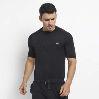 FLEXZONE Jersey Sepeda Lengan Pendek Pria Full Zipper FTS-039 M Hitam