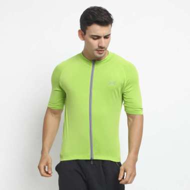 FLEXZONE Jersey Sepeda Lengan Pendek Pria Full Zipper FTS-039 S Hijau Highlight