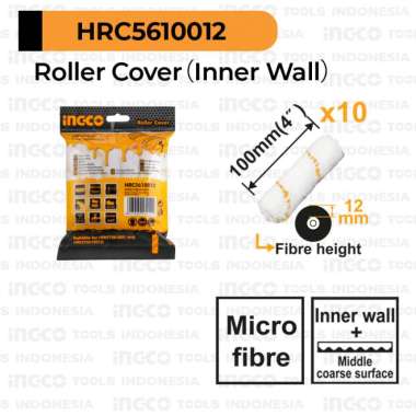 10-Pcs Roller Brush (4"-100 mm) INGCO HRC5610012 Refill Isi Kuas Bulu Rol Roll Cat Multicolor