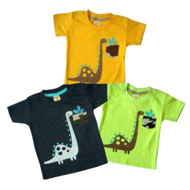 PLEU T-Shirt Dino Kantong Daun - Baju Anak Bayi Laki 6 bulan Kuning