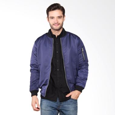 HEMMEH Bomber Polos Bolak Balik Jaket Pria - Navy