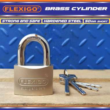 GEMBOK ANTI MALING FLEXIGO 50 mm PENDEK, SILINDER KUNINGAN anti KIMIA