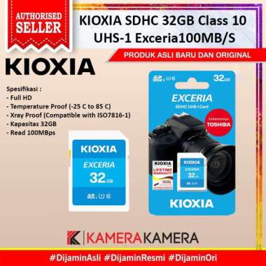 KameraKamera KIOXIA SDHC 32GB Class 10 UHS-1 Exceria100MB/S Putih Kombinasi Biru