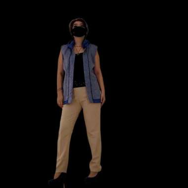 Jaket Batik Wanita Hoodie Kutung Tanpa Lengan Kombinasi Topi Linen Lurik Biru GESYAL M-L multi