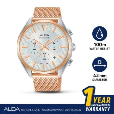 Jam Tangan Rantai Pasir Rose Gold Pria Alba AT3H08 Quartz Original Rose Gold