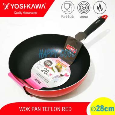 YOSHIKAWA 28cm WOK/PANCI/PENGGORENGAN TEFLON/MARBLE 4 Varian TEFLON MERAH