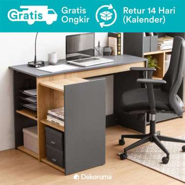 Dekoruma Nobu Meja Kerja Minimalis atau Meja Belajar Sudut L dari Kayu Olahan