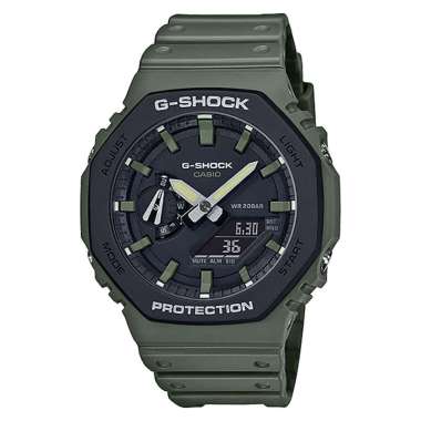 Jam Tangan Pria Casio G-Shock GA-2110SU-3ADR Color Series Black Digital Analog Dial Green Resin Band
