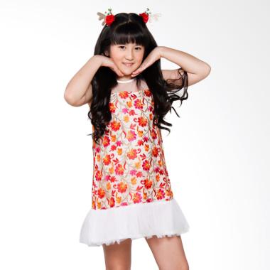 Coterie Embroidered Flower with Tulle Dress Anak - White