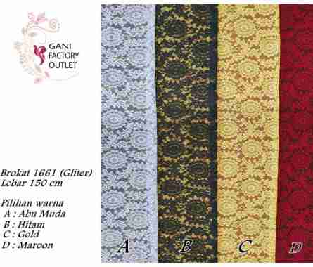 Kain Brokat Meteran Lebar 150 cm Kode 1661 Gold + Gliter