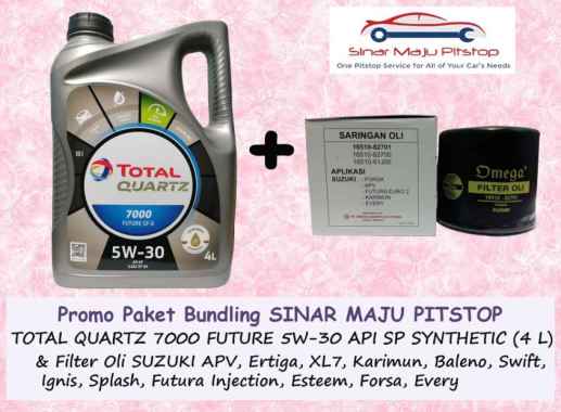 Paket Bundling Oli TOTAL QUARTZ 7000 SAE 5W-30 API SP SYNTHETIC 4 Liter & Filter Oli Mobil SUZUKI AP