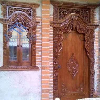 Pintu gebyok ukir model satu pintu kayu jati asli jepara mentah