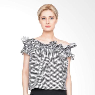 Heart and Feel 1279.B Off Shoulder Top Blouse - Black White