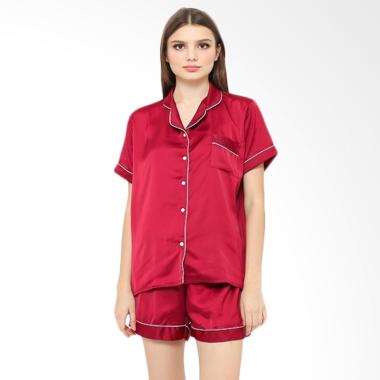 Madeleine Silk Short Setelan Baju Tidur - Maroon