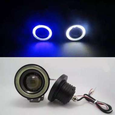 SEPASANG Fog Lamp Angel Eyes LED 89MM eye 89 mm lampu kabut mobil bemper depan sorot foglamp Biru