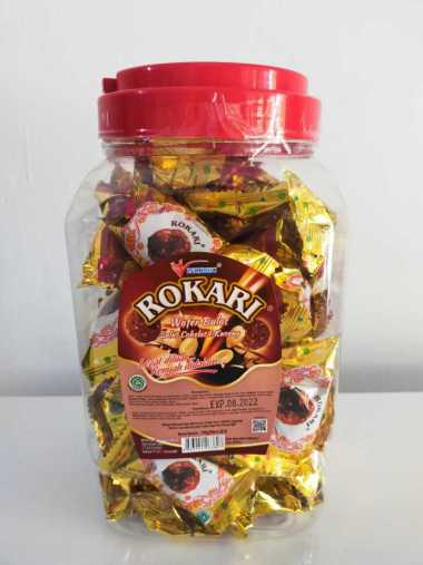 350gr Coklat Rokari Toples isi 50pcs - wafer salut coklat & kacang