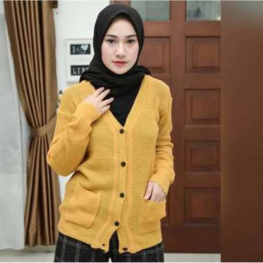 Merissa Outer Cardigan Rajut \ Cardigan Rajut Kancing Saku Outer Merisa Knit Mustard