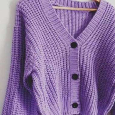 Merissa Outer Cardigan Rajut \ Cardigan Rajut Kancing Saku Outer Merisa Knit Lilac