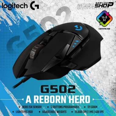 Logitech G502 HERO Mouse Gaming Performa Tinggi Hitam 11 Tombol Omron