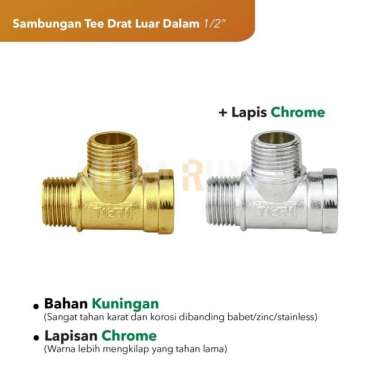 Tee Cabang Closet Shower - Nepel T Sambungan Kran Drat Luar Dalam 1-2 - +Lapisan Chrome ORIGINAL 100