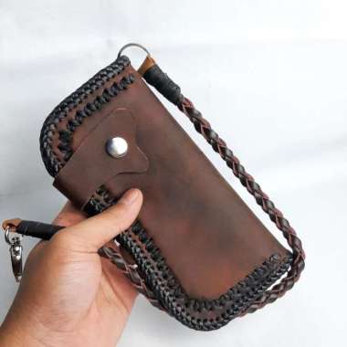 Dompet kulit panjang sulam handmade berbahan kulit sapi asli CH(crazy horse) Coklat Crazy Horse