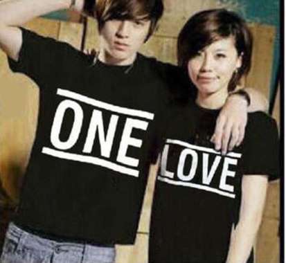 KAOS COUPLE PASANGAN REMAJA KAPELAN PACAR KAOS COPLE KOPLE BAJU CAUPLE KOPEL ONE LOVE HITAM 11048