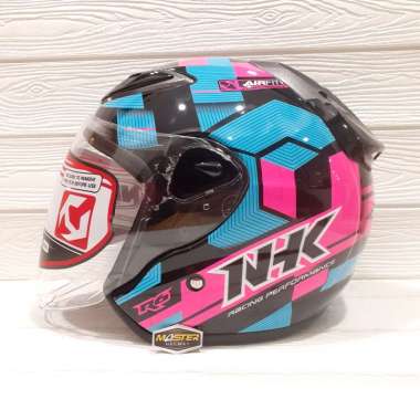 HELM NHK R6 CUBE BLACK LIGHT BLUE PINK HALF FACE XL