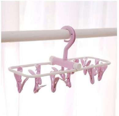ONE-C282 Gantungan Baju Lipat Jepitan 12IN1 / Hanger Jemuran Baju Plastik Tebal / Hanger Kaos Kaki /