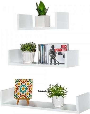 TwinsJ. Set 3 pcs Rak model U Lebar 15 cm. Ambalan. Rak buku. Rak dinding. Hiasan dinding. HPL