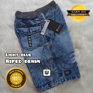 Celana Rip pendek sobek/ jeans sobek pria/ celana sobek pendek light blue M light blue