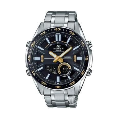 CASIO Edifice World Time Telememo Original Jam Tangan Pria [EFV-C100D] Black Gold