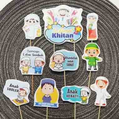satu set cake topper topper hiasan kue ulang tahun karakter khitanan khitan sunatan sunat mix