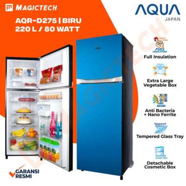 KULKAS AQUA 2 PINTU AQR-D275R / AQR-D275 INVERTER - BIRU KACA