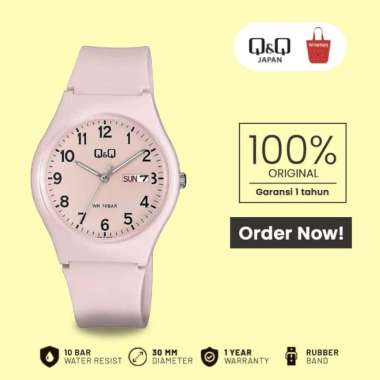 Jam Tangan Analog Wanita Q&Q QNQ QQ Original Tali Karet A212J005Y Pink