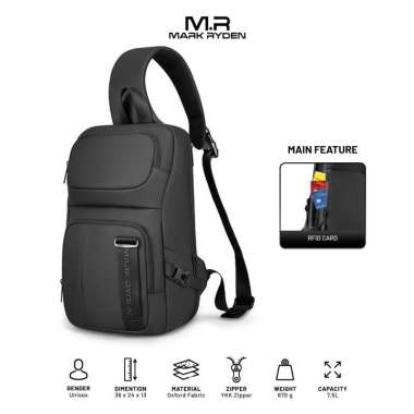 Mark Ryden MR7633 Crossbody Shoulder Bag - Tas Selempang Sling - BLACK BLACK