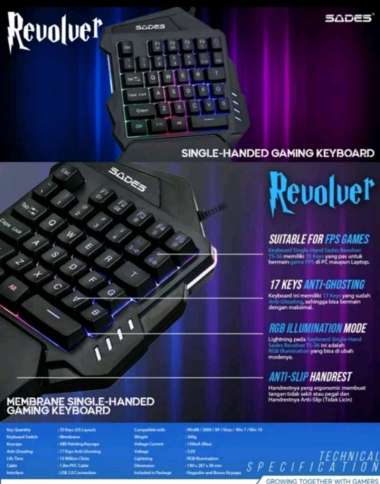 Sades Revolver TS-36 Keyboard Gaming Single Hand RGB