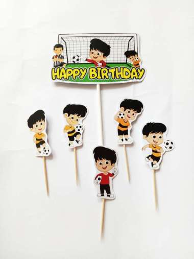 satu set cake topper toper hiasan kue ulang tahun karakter sepak bola football bola kaki mix