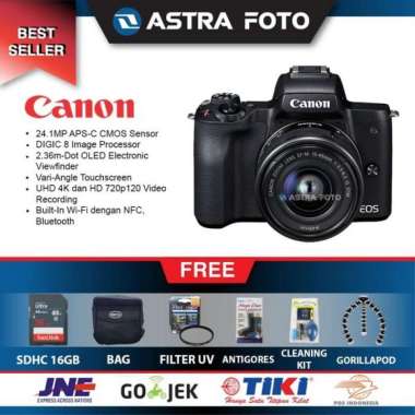 harga Canon Eos M50 / Canon M50 Kit 15-45 Paket 16Gb Kamera Mirorrless M50 Blibli.com