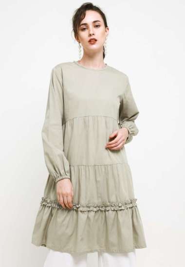 Hazelnut Indonesia - Rania Tunic Top - Atasan Tunik Blus / Blouse / Top Wanita - Sage Green Semua Uk