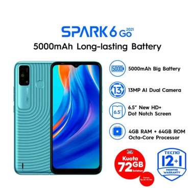 TECNO SPARK 6 Go 2021 Smartphone 4/64 RAM 4GB ROM 64GB GARANSI RESMI Maldives Blue
