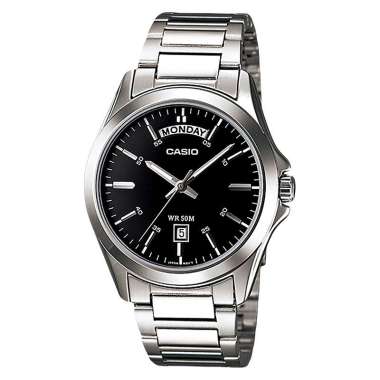 Jam Tangan Pria Casio General MTP-1370D-1A1VDF Black Dial Stainless Steel Strap Silver