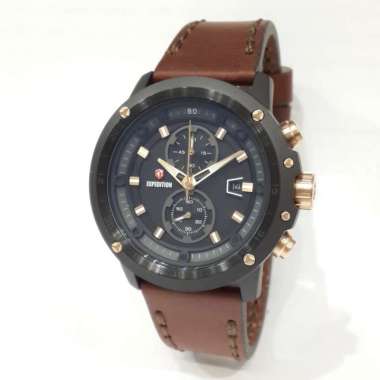 Expedition Chronograph 6820MCL Jam Tangan Pria Tali Kulit Black Rosegold